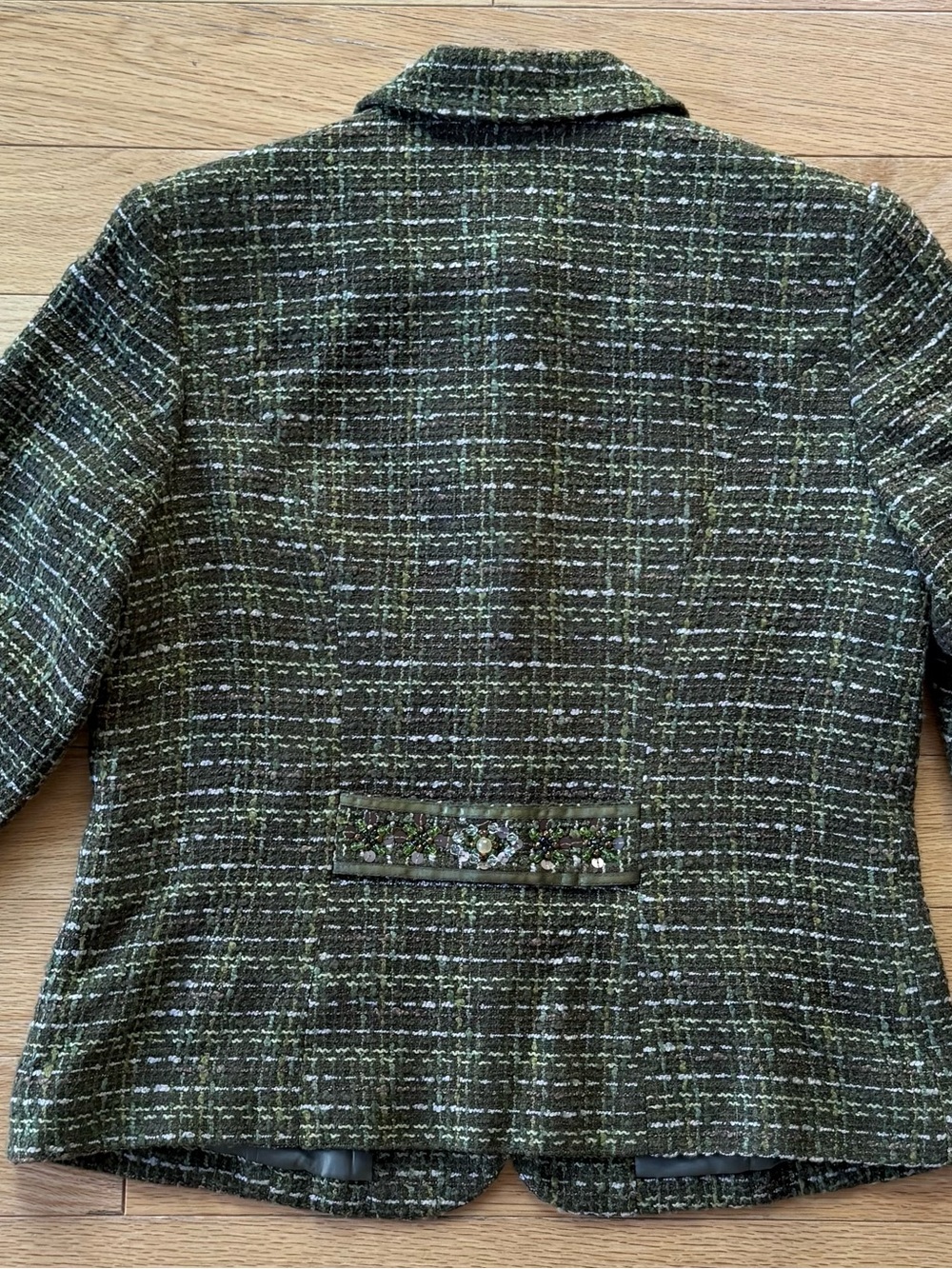 EUC Coldwater Creek Olive Green Tweed Embellished Women's Blazer Jacket, Sz PS - Picture 4 of 12